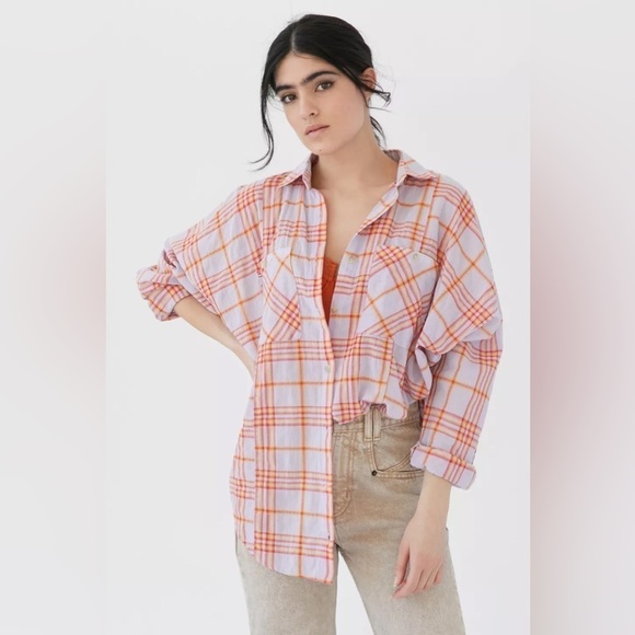 Urban outfitters BDG Remi purple lavender plaid Oversized Button-Down Shirt L - Picture 2 of 14